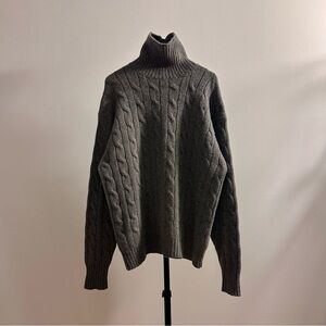 Vintage Polo Ralph Lauren Gray Cashmere Cable Knit Turtleneck Sweater Size 46